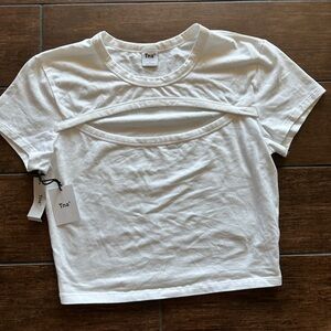 TNA Ariztia White Crop Cut-Out T-Shirt